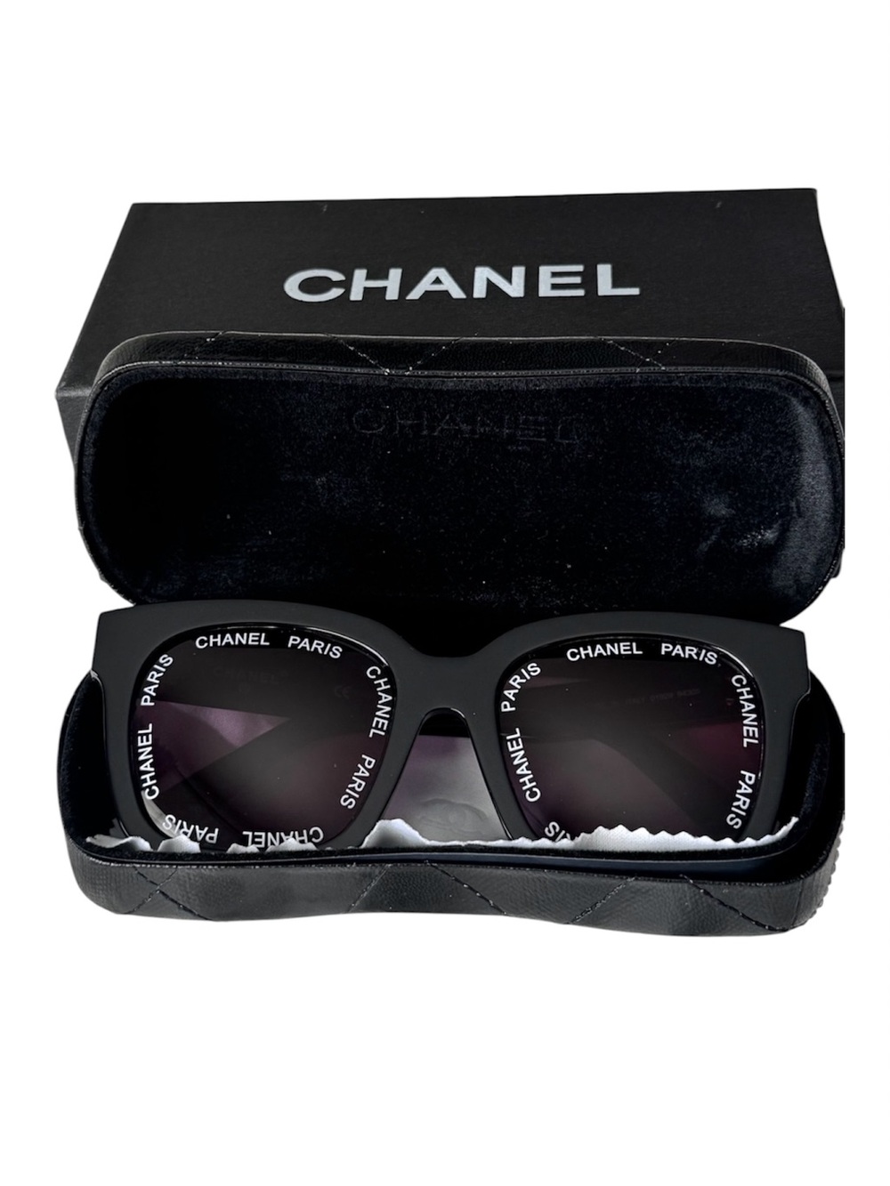 CHANEL Black Square 'Chanel Paris' Sunglasses with Dark Lenses - Picture 3 of 7
